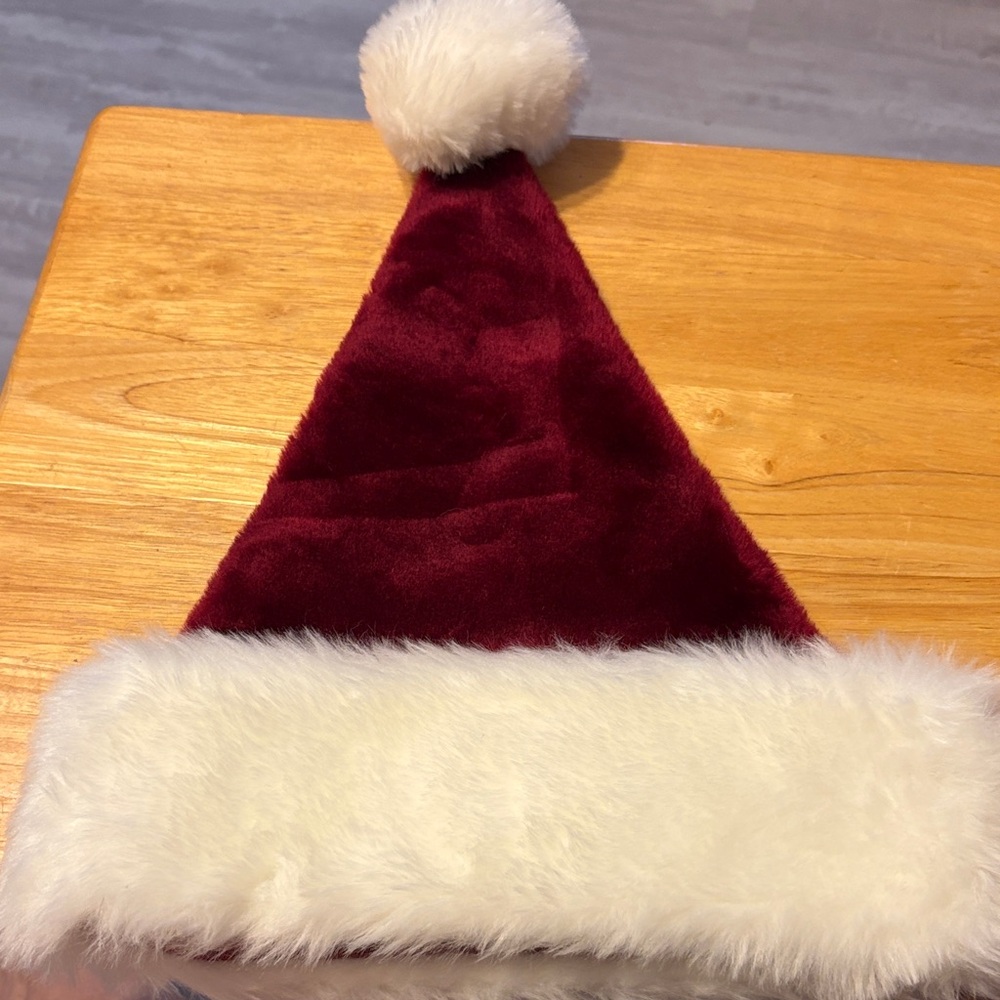 Burgundy Santa Hat with White Faux Fur Trim